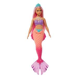 Giocattolo Barbie Dreamtopia, bambola dai capelli rosa con coroncina regale, con corpetto a conchiglia e la coda multicolore sfumata Barbie